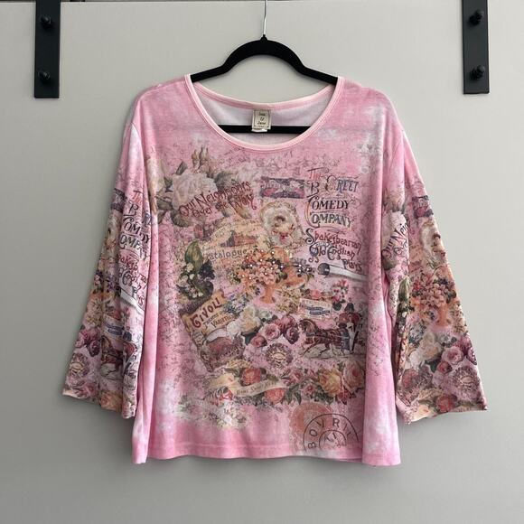 Pink Vintage French Print Top - Picture 1 of 4